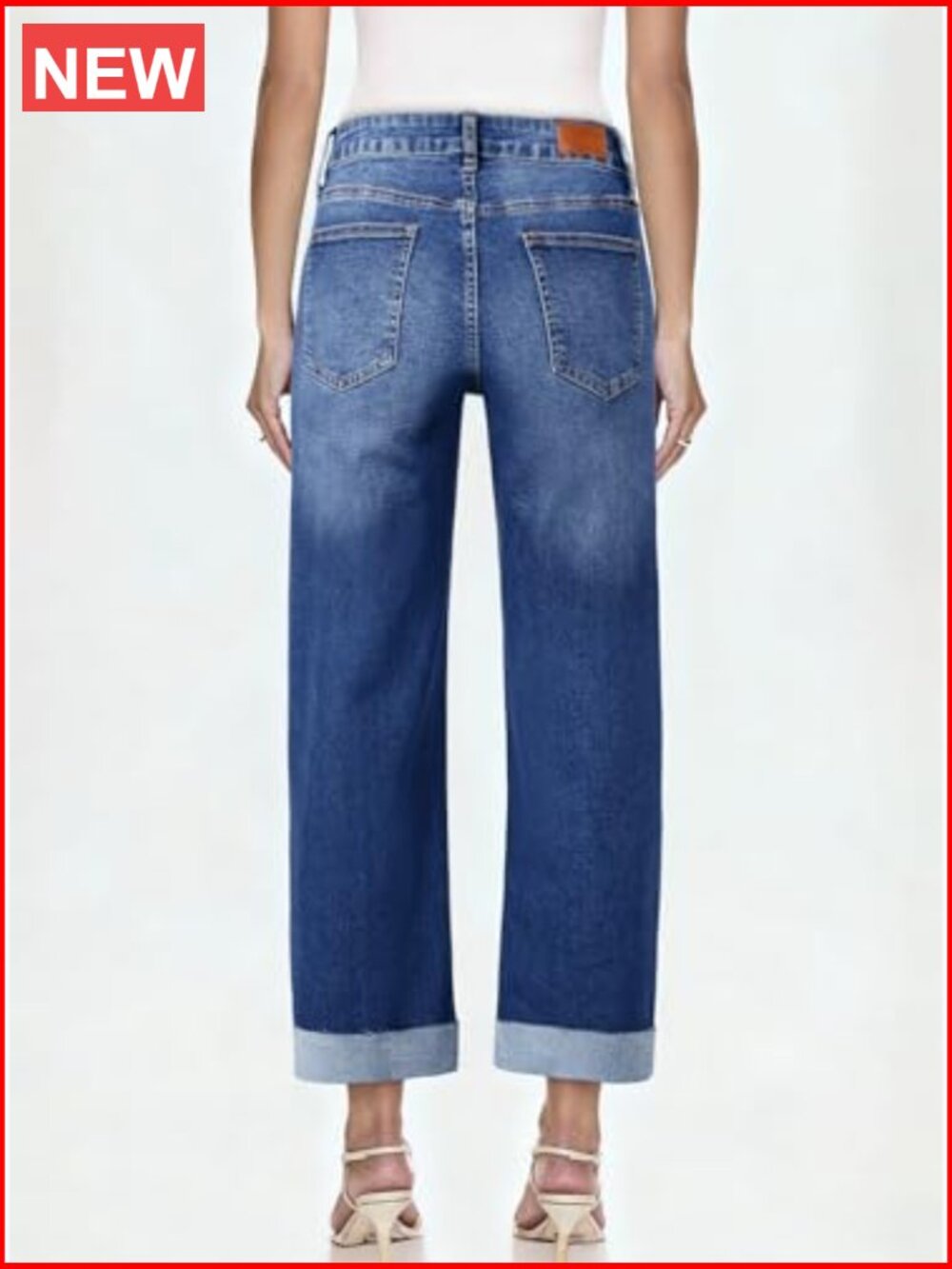 High Waisted Wide Leg Barrel Jeans Raw Rolled Hem Cropped Ankle - Picture 2 of 7